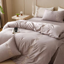 DecorBites™ Elegant Lily of the Valley Embroidery Brown Cotton Bedding Set