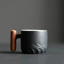 DecorBites™ Gradient Glaze Ceramic Coffee Cup with Wooden Handle for Home and Office