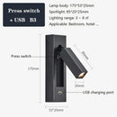 DecorBites™ Black Brass Wall Sconce with USB Port and Switch, 3W Spotlight for Bedroom