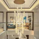 DecorBites™ Gold Crystal LED Chandelier: Modern Luxury Long Pendant Light for Living Room