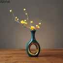 DecorBites™ Gold Ceramic Vase with Artificial Flowers for Elegant Room Decor