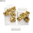 DecorBites™ Golden Flower Relief Ceramic Storage Jar for Desk Decoration and Jewelry Box