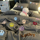 DecorBites™ Cotton Cartoon Towel Embroidery Bedding Set: Quilt Cover, Bed Sheet, Pillowcases
