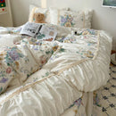 DecorBites™ Korean Princess Flowers Bedding Set - Duvet Cover, Bed Skirt, Pillowcases