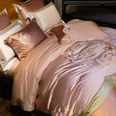 DecorBites™ Elegant Flowers Embroidery Brocade Cotton Bedding Set - Duvet Cover, Sheet, Pillowcases