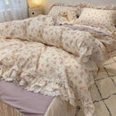 DecorBites™ Korean Princess Style Floral Lace Ruffles Bedding Set with Pillowcase