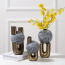 DecorBites™ Golden Stripe Geometric Ceramic Vase - Abstract Floral Arrangement Home Decor