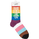 She Her They Them He Him Us Pronoun Socks | Pride LGBTQ+ Rainbow Pattern Socks