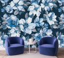 Voguish Blue Floral Contemporary Wallpaper