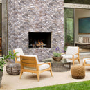 Silver Ledger 3D Panel 6"x24" Natural Travertine Wall Tile Honed- Full Truckload installed around outdoor fireplace modern white cushion outdoor furniture