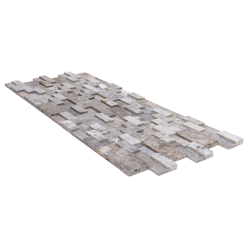 Silver 3D Panel 6x24 Natural Travertine Wall Tile Honed multiple profile view