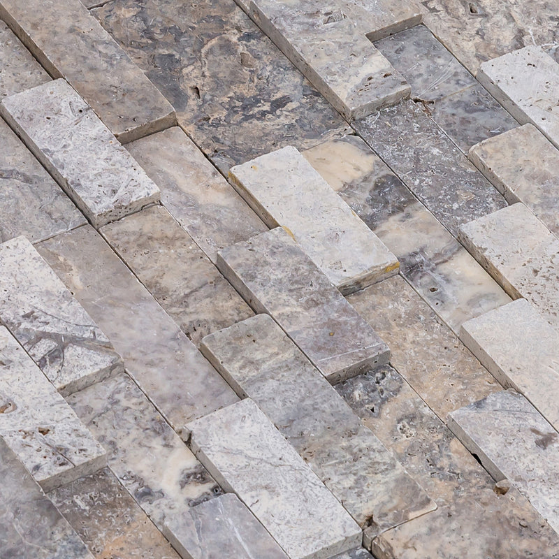 Silver Ledger 3D Panel 6"x24" Natural Travertine Wall Tile - Full Truckload top close-up view