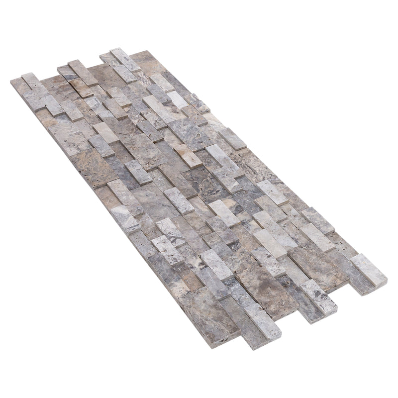 Silver 3D Panel 6x24 Natural Travertine Wall Tile Honed multiple angle