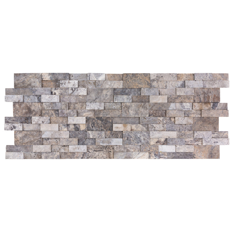 Silver 3D Panel 6x24 Natural Travertine Wall Tile Honed multiple top view