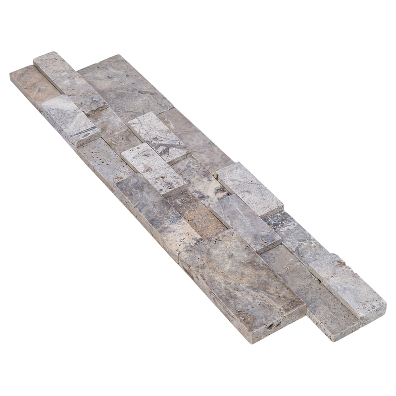 Silver Ledger 3D Panel 6"x24" Natural Travertine Wall Tile - one angle view