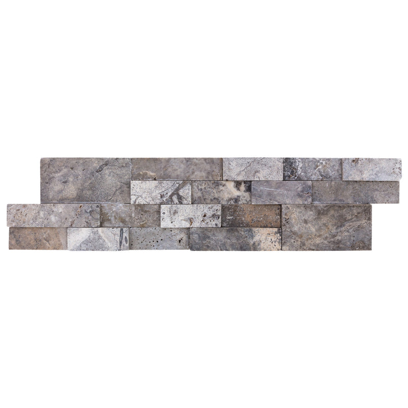Silver Ledger 3D Panel 6"x24" Natural Travertine Wall Tile - one top view