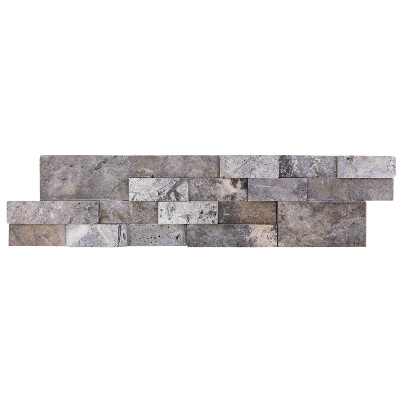 Silver 3D Panel 6x24 Natural Travertine Wall Tile Honed single top view