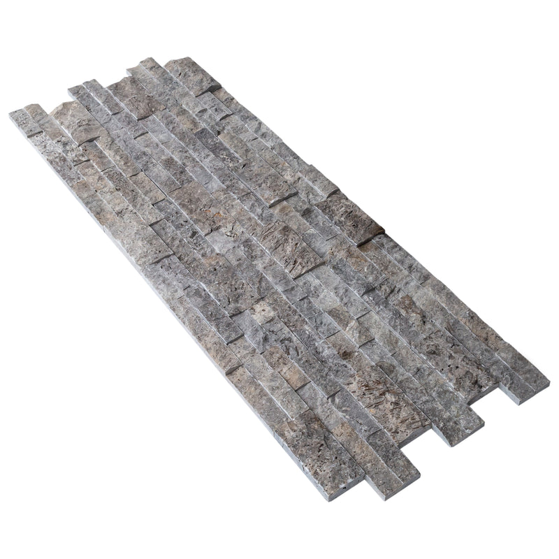 Silver Ledger 3D Panel 6"x24" Natural Travertine Wall Tile - Full Truckload split-face multiple angle view