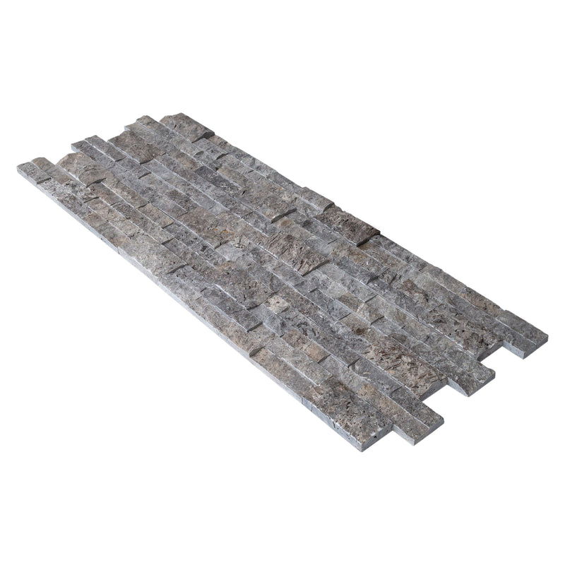 Silver Ledger 3D Panel 6"x24" Natural Travertine Wall Tile - Full Truckload split-face multiple angle view