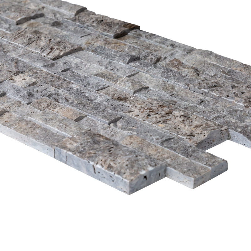 Silver Ledger 3D Panel 6x24 Natural Travertine Wall Tile multiple profile view