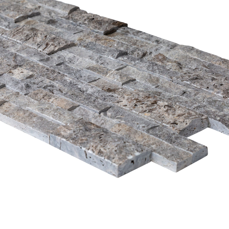 Silver Ledger 3D Panel 6"x24" Natural Travertine Wall Tile - Full Truckload split-face profile view