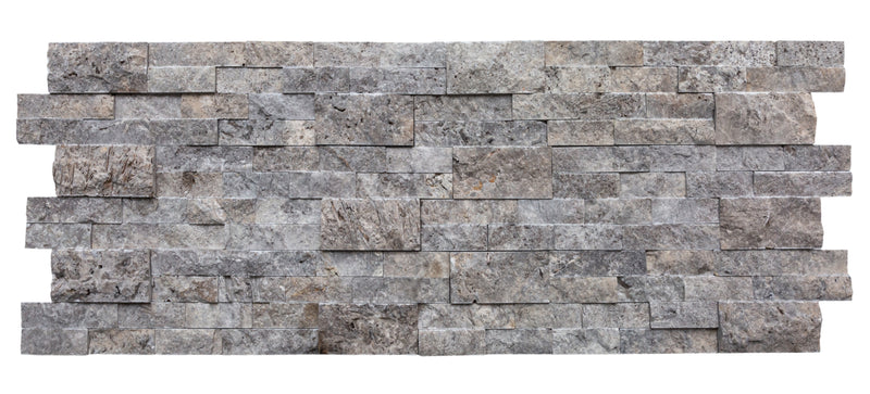 Silver Ledger 3D Panel 6x24 Natural Travertine Wall Tile multiple top view