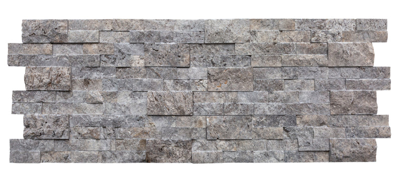 Silver Ledger 3D Panel 6"x24" Natural Travertine Wall Tile - Full Truckload split-face multiple panels top view