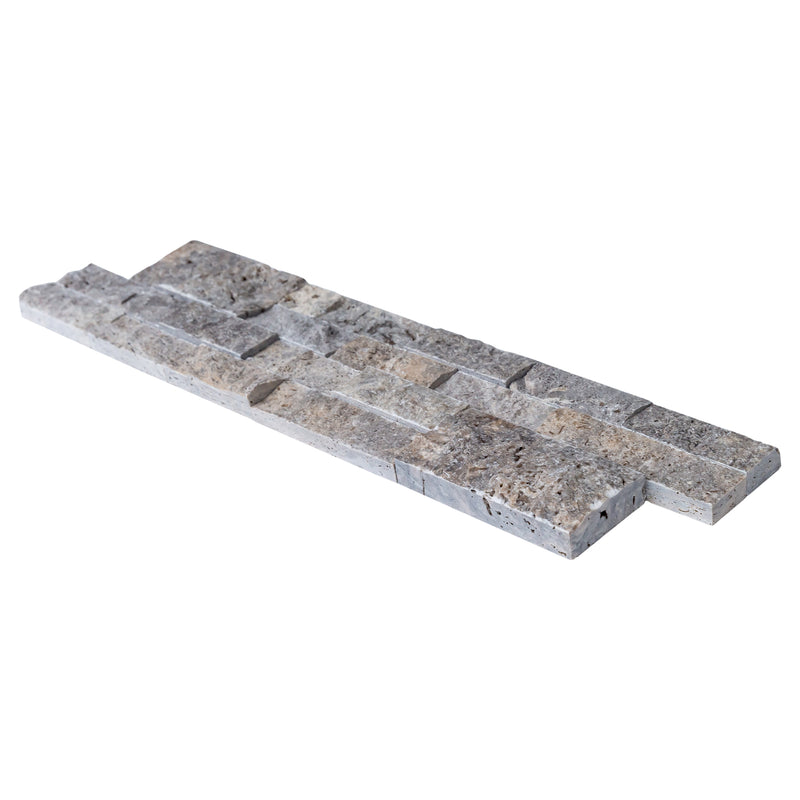 Silver Ledger 3D Panel 6"x24" Natural Travertine Wall Tile - Full Truckload split-face one angle view