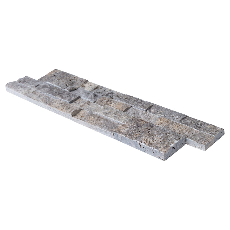 Silver Ledger 3D Panel 6x24 Natural Travertine Wall Tile single angle view