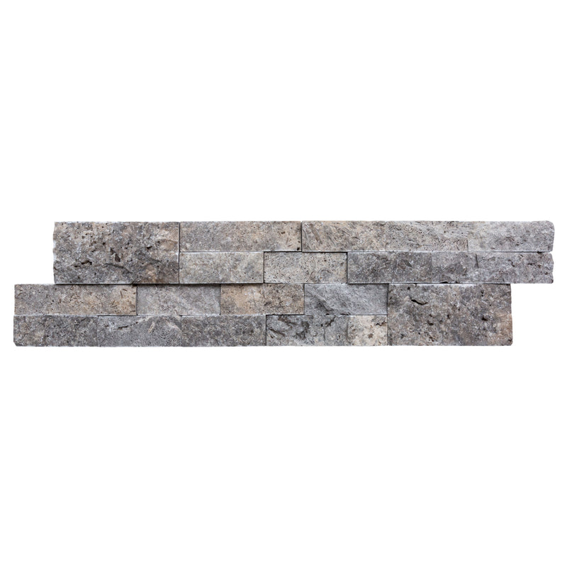 Silver Ledger 3D Panel 6"x24" Natural Travertine Wall Tile - Full Truckload split-face one top view