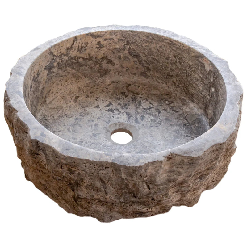 Silver Travertine Rustic Stone Above Vanity Bathroom Sink (D)16" (H)6" angle view product shot