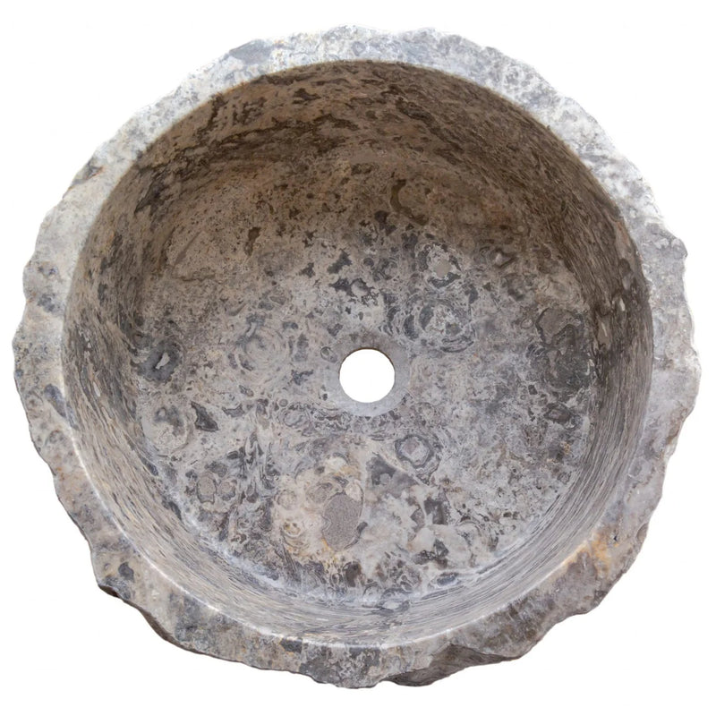 Silver Travertine Rustic Stone Above Vanity Bathroom Sink (D)16" (H)6" top view product shot