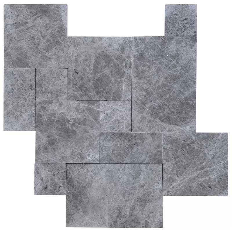 Silver shadow marble pavers tumbled pattern top view