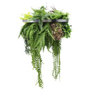 Artificial Hanging Plant Chandelier – Tropical Foliage Circular Ring (23.5in) Silver Frame – UV Resistant