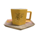 Sippin' Hexagon Mug and Saucer Set in Peach, Black Dot, and Honey | Gift for Her