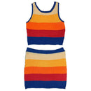 [Size XL Only] Rib Knit Set Skirt and Top | Orange and Blue Stripes