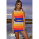 [Size XL Only] Rib Knit Set Skirt and Top | Orange and Blue Stripes