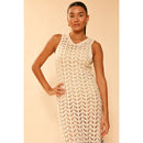 [Size XL Remaining] Cream Open Knit Color Block Cover Up | Long Swimsuit Summer Attire
