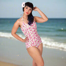 [Size XS Remaining] Pinup 1950s Rosie Retro One-Piece Swimsuit in Floral Prints, Black or Wine | 50s Inspired Swimsuit