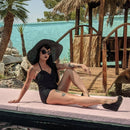 [Size XS Remaining] Pinup 1950s Rosie Retro One-Piece Swimsuit in Floral Prints, Black or Wine | 50s Inspired Swimsuit