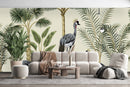 Beige Wallpaper with Birds Pattern