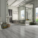 SPC Vinyl Rigid Core 9" Width 60" RL, 7mm Thick, 1.5mm IXPE Smoked Pewter Omnia Floors - Mazzia Collection Product shoot Wash Room view 2