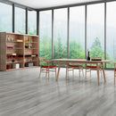 SPC Vinyl Rigid Core 9" Width 60" RL, 7mm Thick, 1.5mm IXPE Smoked Pewter Omnia Floors - Mazzia Collection Product shoot Dinning view