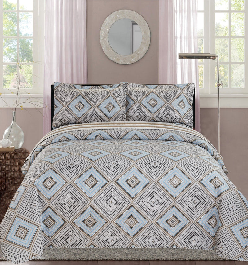 Premius Solange Diamond Printed Reversible Quilt Set, Gray