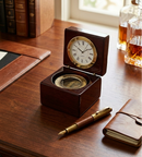 Square Wood Box With Clock & Compass In Piano Finish