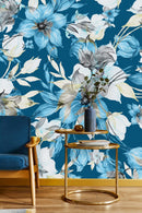 Stylish Blue Wallpaper with Flowers Vogue