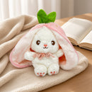 Reversible Strawberry Bunny Plush Toy Soft Polyester Stuffed Animal for Kids Hide and Seek Transforming Toy