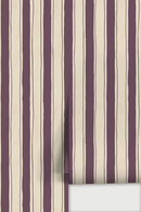 Riviera Stripe Wallpaper, off-white and eggplant