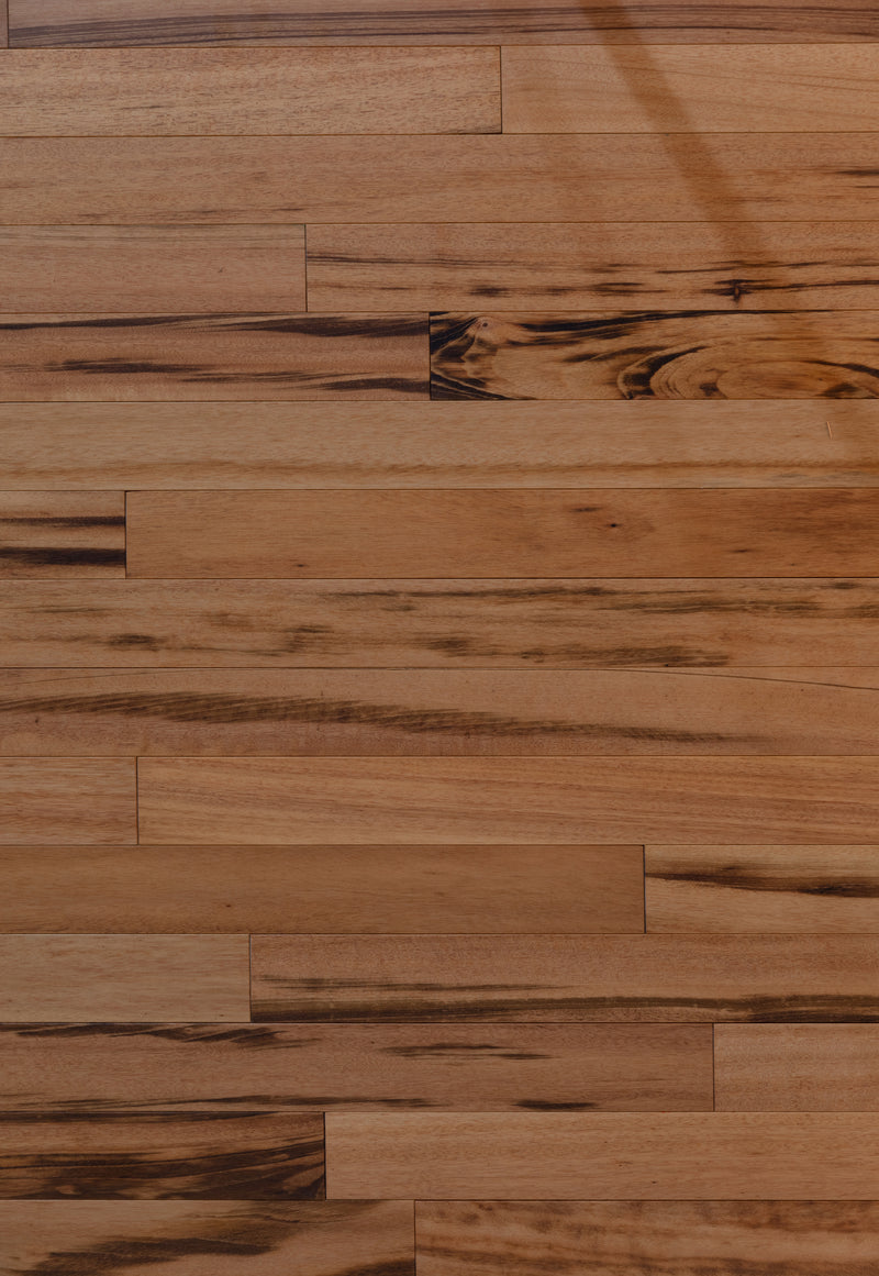 Solid Hardwood Prefinished Satin Mix Width, 84" RL, 3/4" Thick Smooth Tigerwood Muiracatiara - Totem Collection