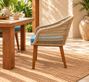 Teak & Synthetic Rope Dining Chair with Blue Cushion